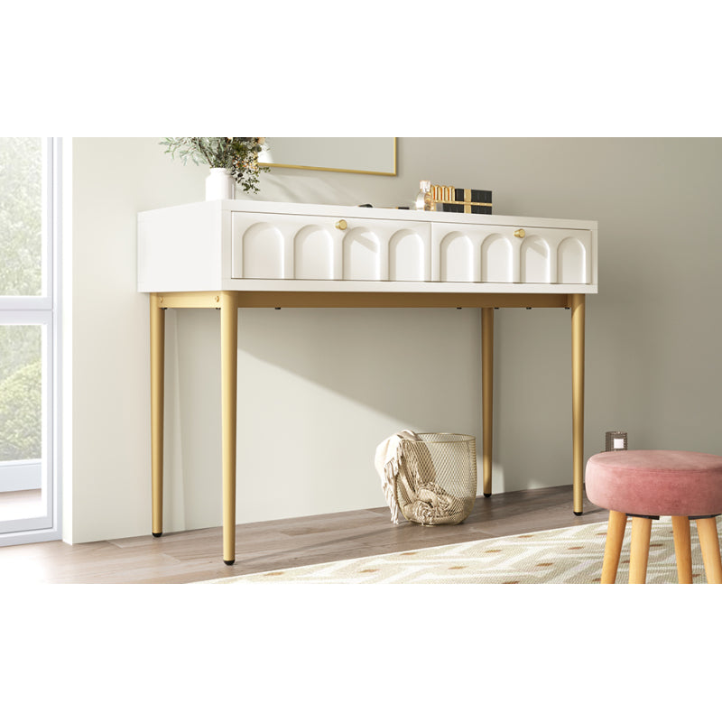 Schminktisch mit 2 Schubladen 76.5cm Höhe ,Kommode Schlafzimmer Highboard Weiss Sideboard Schubladenkommode Kommode für Schlafzimmer, Creme-Weiß -H76.5/B100/T45 cm