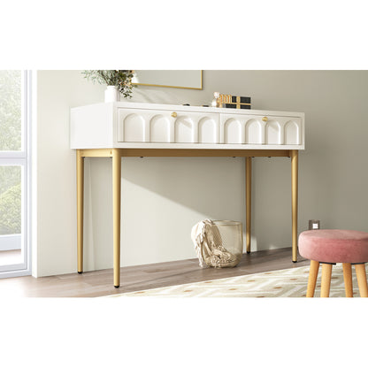 Schminktisch mit 2 Schubladen 76.5cm Höhe ,Kommode Schlafzimmer Highboard Weiss Sideboard Schubladenkommode Kommode für Schlafzimmer, Creme-Weiß -H76.5/B100/T45 cm