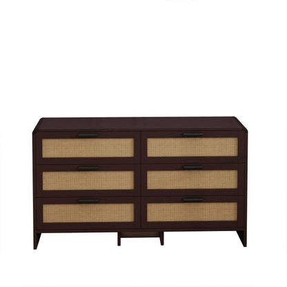 130CM Arc Shaped Corner Rattan Cabinet, 6-Drawers Rattan Storage Cabinet Rattan Drawer, for Living Room Bedroom,and Kitchen, Reddish-brown, Brown