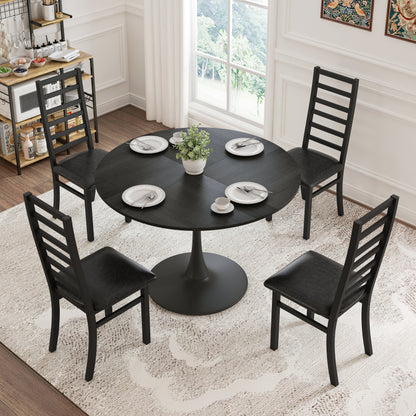 Metal Dining Chairs Set of 4, Steel Legs and PU Leather Seats, High Back Armless Dining Chairs, for Kitchen, Living Room, Black
