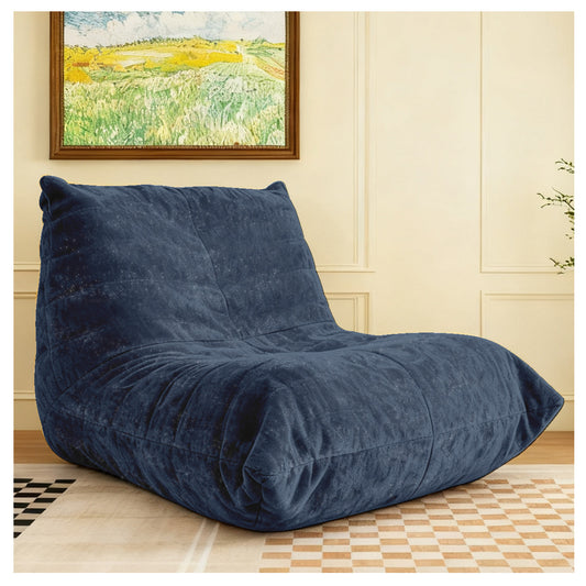 Ergonomischer Sitzsack Sessel mit 5-Zonen-Körperunterstützung, Bean Bag Chair aus Chenille-Stoff, Blue