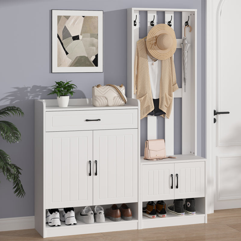 Flurgarderobe Paneel+Schuhschränke, Schuhwechsel-Set, weiß Garderoben-Set 140.6 x 32 x 180 cm