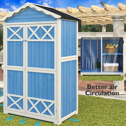 Outdoor Holz Gartenmöbel Aufbewahrungsschuppen, Werkzeughaus für Garten, Terrasse, verblassungsfrei, wetterfest, sicher und geschützt, wartungsfrei, umweltfreundlich, blau