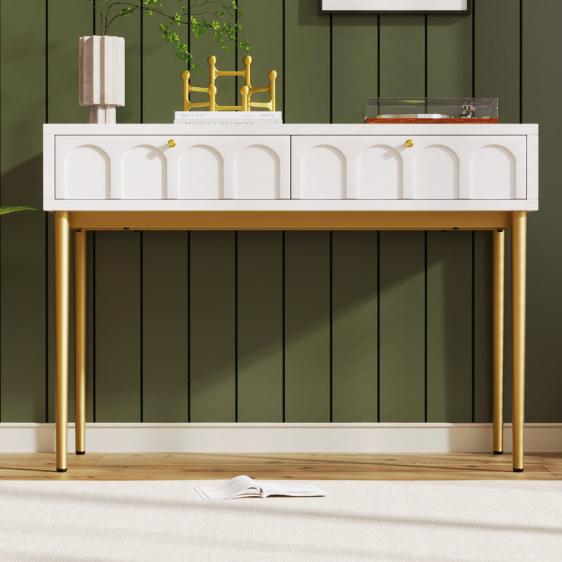 Schminktisch mit 2 Schubladen 76.5cm Höhe ,Kommode Schlafzimmer Highboard Weiss Sideboard Schubladenkommode Kommode für Schlafzimmer, Creme-Weiß -H76.5/B100/T45 cm