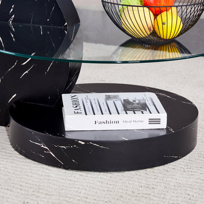 Moderner minimalistischer gehärteter Glas-Couchtisch, mehrschichtiges Design, mit schwarzen Textur-Aufklebern