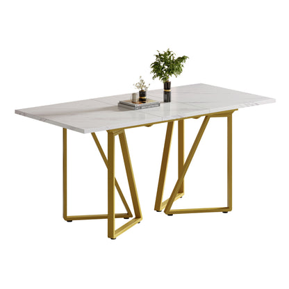 Moderner Esstisch mit Marmor-Muster, erweiterbar, Weiß+Gold