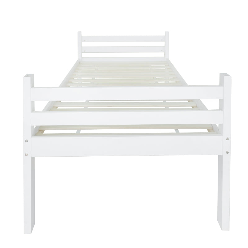 Etagenbett für Kinder, Kinderbett mit dreistufiger Winkelleiter und Absturzsicherung, Bett aufgeteilt in 2 Einzelbetten, Jugendbett, Einzelbett, Rahmen aus Kiefer, Weiß, 90x200cm
