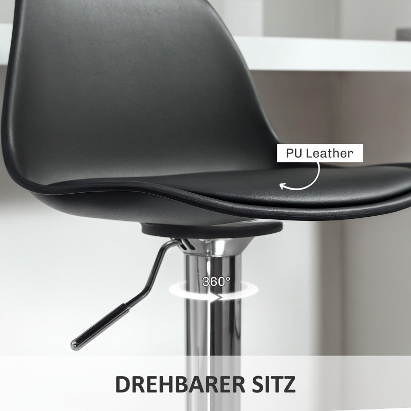 Barhocker 2er Set, Gepolstert Barstuhl mit Stahlgestell, 360° Drehbar Tresenhocker für Küche, Wohnzimmer, Esszimmer, Kunstleder Schwarz