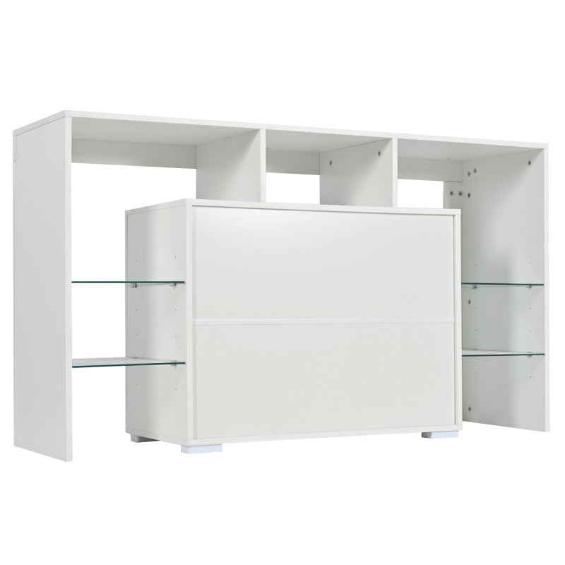 Hochglanz-LED-Sideboard, Küchenschrank, Schrank, Buffet-Aufbewahrung, Servertisch mit LED-Leuchten, Hochglanz-Buffetschrank mit 4 Glasböden und 2 Tür, Vitrine für Wohnzimmer, Eingangsbereich
