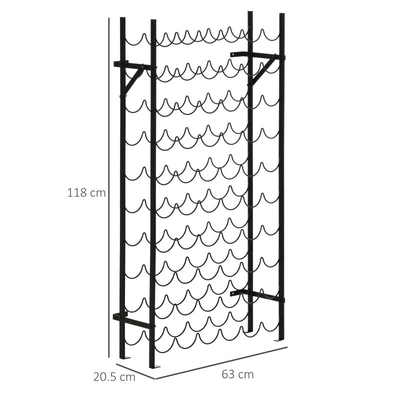Weinregal für 60 Flaschen, wandmontierbares Flaschenregal aus Metall, eleganter Weinständer in Schwarz für Zuhause