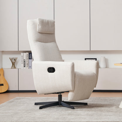 Bequemer Relaxsessel mit Liegefunktion – Chenille Fernsehsessel mit Fußstütze, drehbarer Stillsessel & Loungesessel für Wohnzimmer, modernes Sofa, Beige