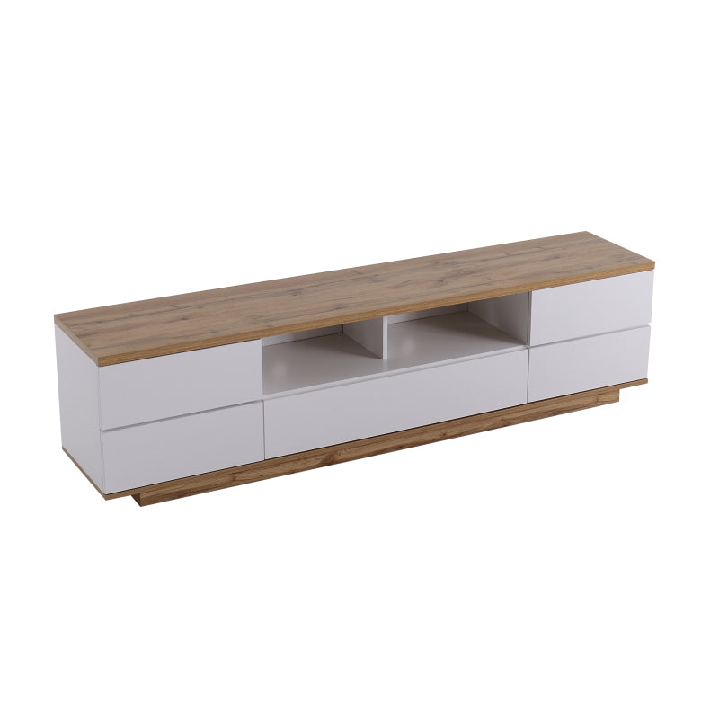 Moderner Farbblock-TV-Schrank in weißer Ausführung, TV-Schrank mit Holzmaserung, 180 cm