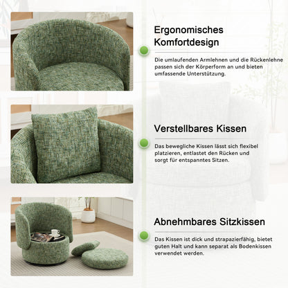 360° Drehsessel Chenille (Grün) – Modern, Rund & Bequem für Leseecke, Wohnzimmer
