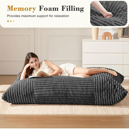 Oversized Bean Bag Sessel XXL, faltbarer Bodensofa Sitzsack mit waschbarem Bezug, für Wohnzimmer & Schlafzimmer, Dunkelgrau