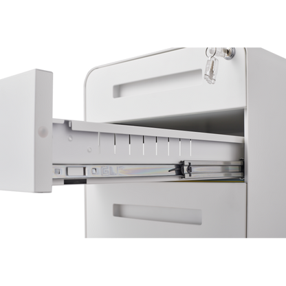 3 Drawer Mobile File Cabinet Under Desk Office,Simple Style Versatile Storage Cabinet for Legal/Letter/A4 Files, 5 Wheel Design Anti-Tilting Cold Rolled Steel Waterproof Moisture-Proof White