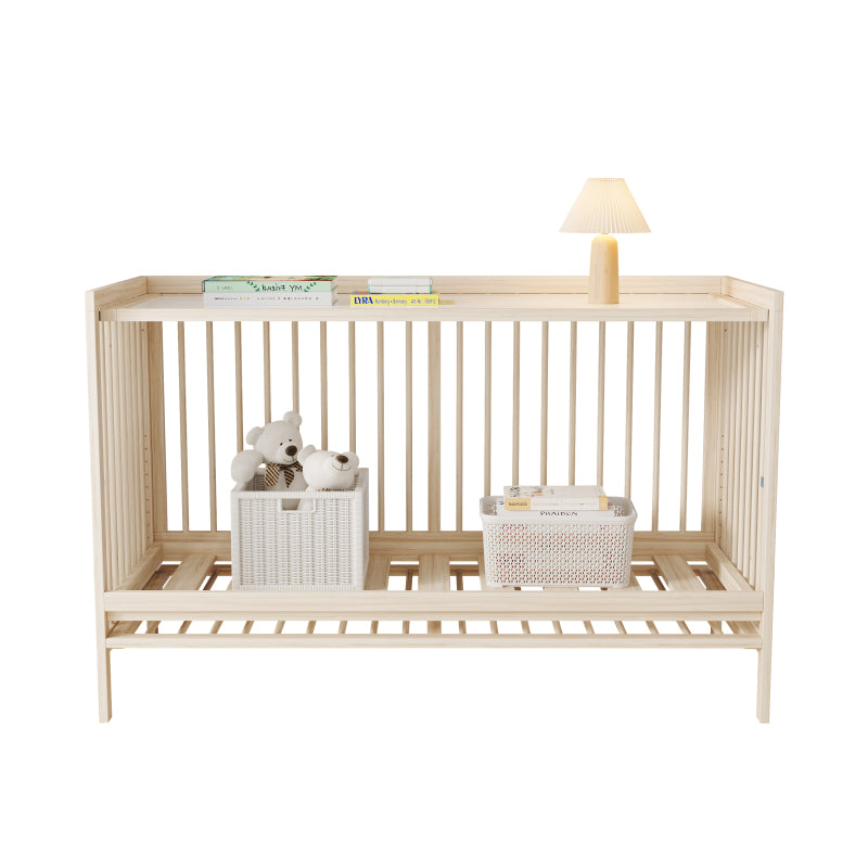 Holz Babybett, umwandelbar in Nebenbett / Malerbrettständer / Schreibtisch, höhenverstellbar, ohne Matratze, aus Fichte, naturfarben, 140x60x90cm