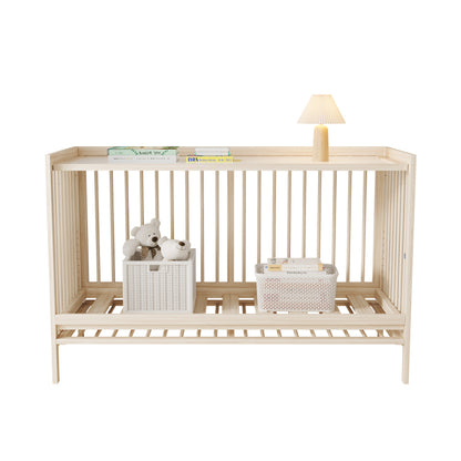 Holz Babybett, umwandelbar in Nebenbett / Malerbrettständer / Schreibtisch, höhenverstellbar, ohne Matratze, aus Fichte, naturfarben, 140x60x90cm