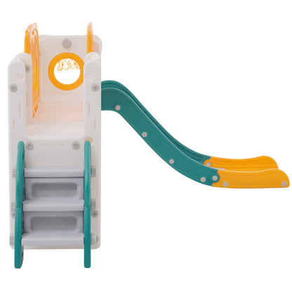 Bären Kinder 6-in-1 Rutsche mit einer Rutsche, zwei Plattformen, zwei Bodenschrankfächern, Basketballkorb und Treppe - Hochdichtes Polyethylen (Ozeanbälle nicht enthalten