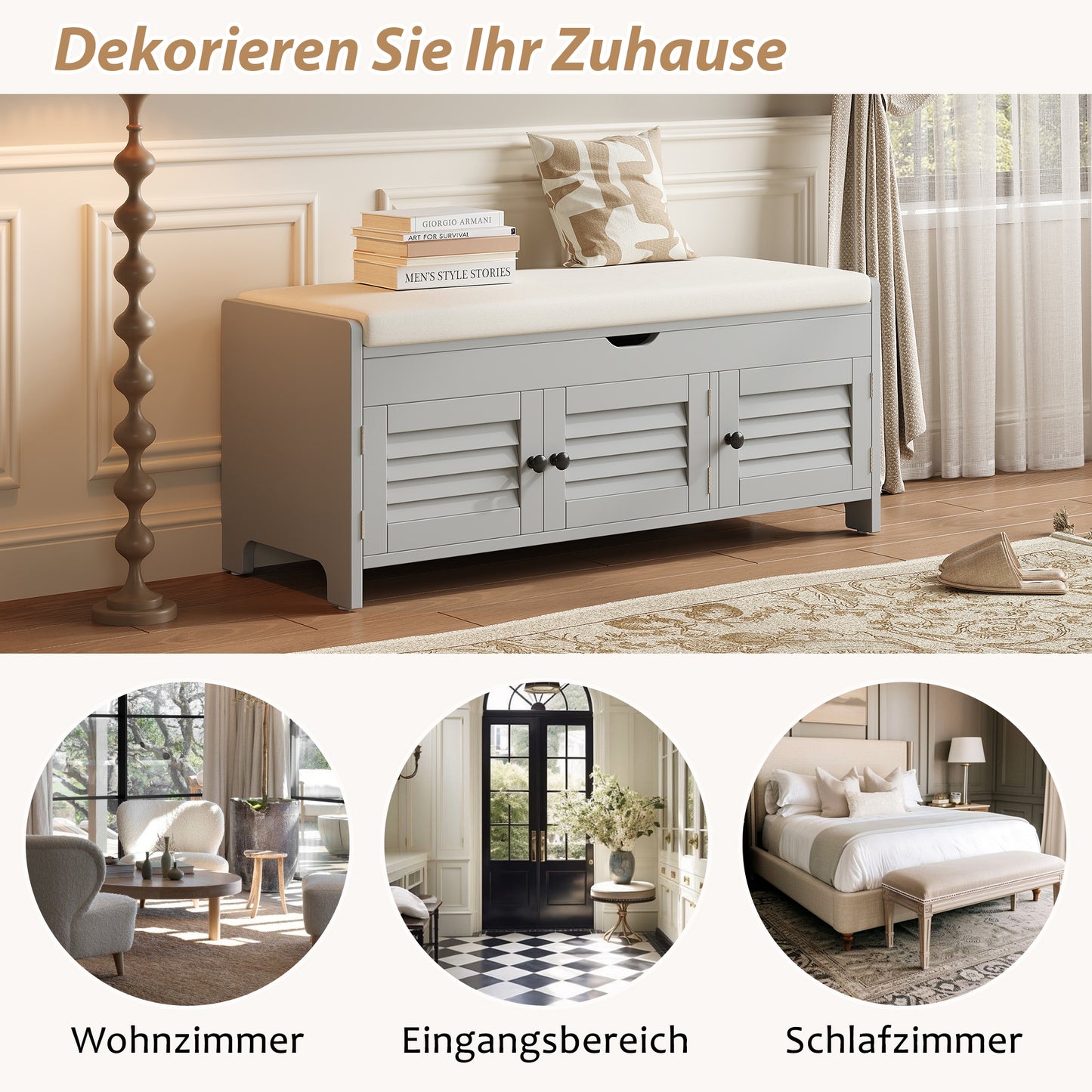 Moderne schuhbank mit sitzfläche, Eingangsbereich, Wohnzimmer, flurmöbel,  Grau