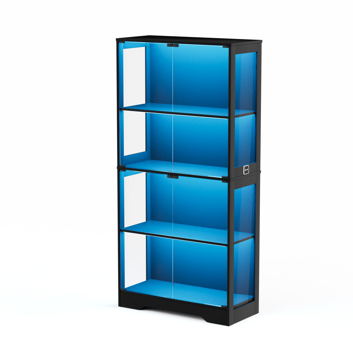 Glasvitrine Schwarz 165 cm hoch, Vitrinenschrank mit LED (3 Farben) & Bewegungssensor, 4 verstellbare Böden