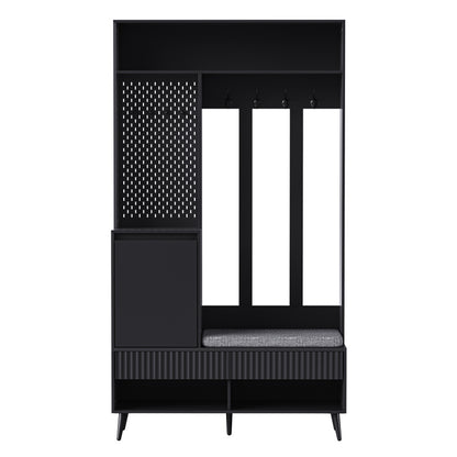 Garderoben-set, Wandgarderobe, Flurgarderobe Set mit Schuhbank, Schwarz,100 Lx35Bx180H cm