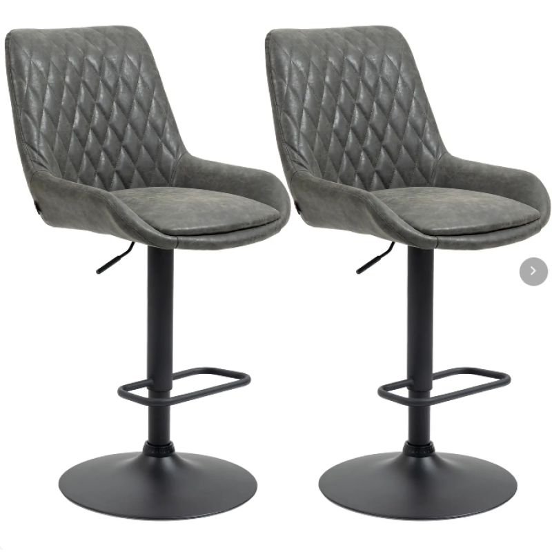 2er-Set Barhocker höhenverstellbar mit Rückenlehne, Küchenhocker Kunstleder Dunkelgrau für Bar und Küche