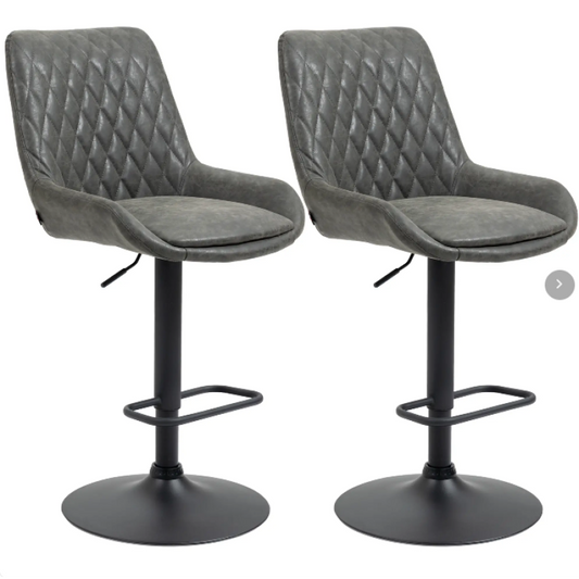2er-Set Barhocker höhenverstellbar mit Rückenlehne, Küchenhocker Kunstleder Dunkelgrau für Bar und Küche