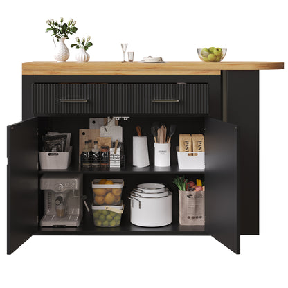 Ausziehbarer Bartisch Schwarz (137-215cm) - Moderner Teleskop-Hochtisch mit Schublade & Regalen - Bewegliche Kücheninsel & Bistro Table
