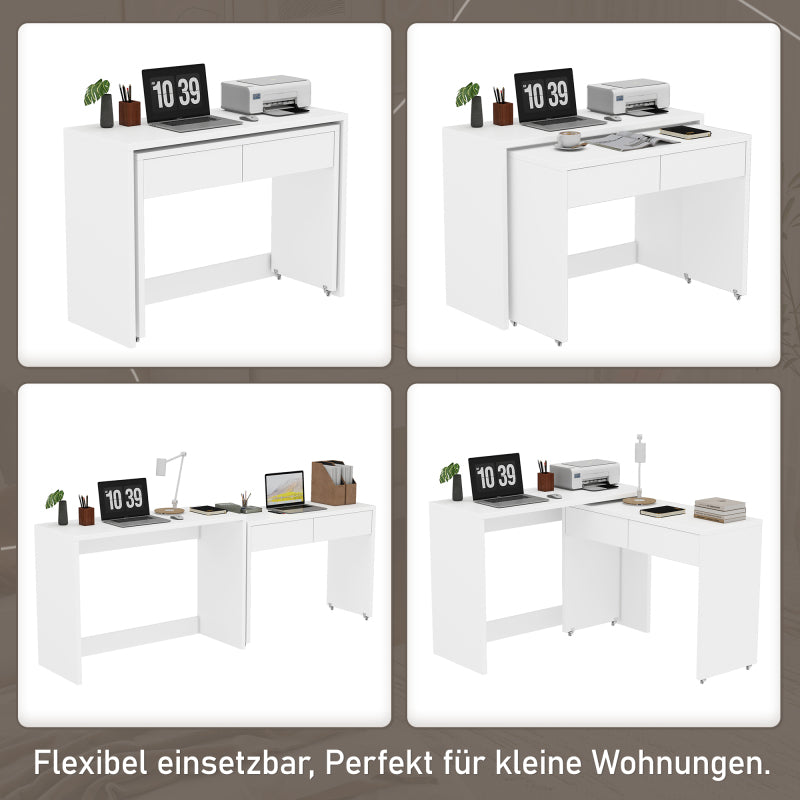Regalschreibtisch + Kommode-2-in-1 Kompaktschreibtisch, ausziehbar, mit Rollen ausgestattet, flexibel kombinierbar, Faltbarer Schreibtisch
