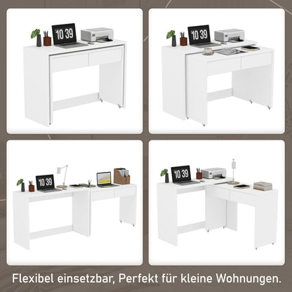 Regalschreibtisch + Kommode-2-in-1 Kompaktschreibtisch, ausziehbar, mit Rollen ausgestattet, flexibel kombinierbar, Faltbarer Schreibtisch