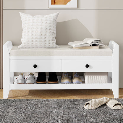 Moderne Schuhbank mit Sitzfläche und Stauraum, Soft Kissen-Oberfläche, Schuhregal für Eingangsbereich, Weiß