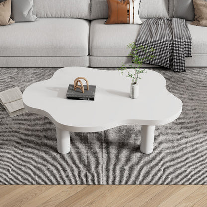 White Cloud Couchtisch, moderner Couchtisch mit 4 stabilen Stützbeinen, kleiner weißer Couchtisch, runde Kante, passt gut in Wohnzimmer, Schlafzimmer, Balkon, Terrasse