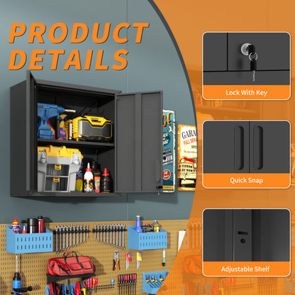 Metall-Wandschrank mit Türverschluss & Ablage - Robust, Umweltfreundlich, Ideal für Garage, Werkstatt & Büro - Ohne Holz, Kein Formaldehyd, Haustier- & Familiegeeignet, H77 cm × B75 cm × T30 cm