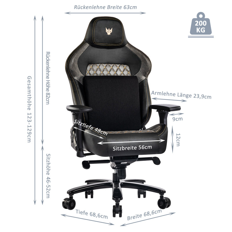 Gaming Stuhl 200KG Belastbarkeit Bürostuhl 200KG Verstellbare Armlehne 4D Gamer Stuhl mit Lendenwirbelstütze Chefsessel Ergonomischer Schreibtischstuhl