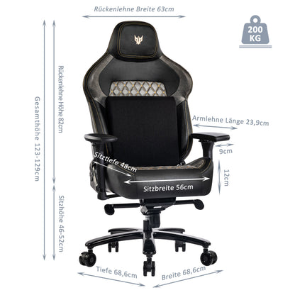 Gaming Stuhl 200KG Belastbarkeit Bürostuhl 200KG Verstellbare Armlehne 4D Gamer Stuhl mit Lendenwirbelstütze Chefsessel Ergonomischer Schreibtischstuhl