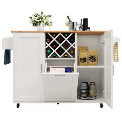 Kücheninsel mit herausnehmbaren Trennwänden, Küchenschrank, Esszimmerwagen mit Arbeitsplatte, Buffetschrank, Esszimmerwagen mit Holzmaserung, seitlicher Handtuchhalter mit Flaschenhalter, weiß