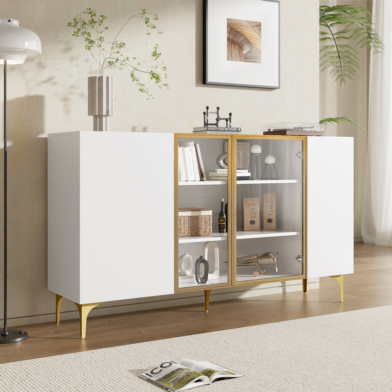 Elegantes 4-Tür Sideboard, Modernes Design, Grifflos, Viel Stauraum, Weiß