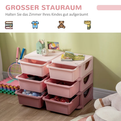 Aufbewahrungsbox Kunststoff, Spielzeug Aufbewahrung, 6 Schubladen, Spielzeug Organizer, Kommode Kinderzimmer, Rosa