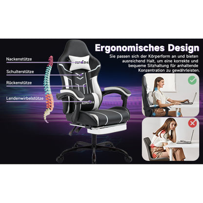 Gaming Stuhl Computerstuhl Ergonomischer Gaming Chair mit Fußstütze Bürostuhl Ergonomischer Computerstuhl mit Lendenwirbelstütze
