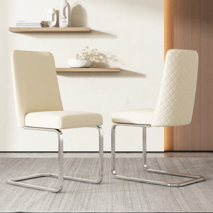 Samt-Esszimmerstuhl, 4er-Set, Diamant-Rücken-Design, mit silbernen Metall-Stützbeinen, Beige