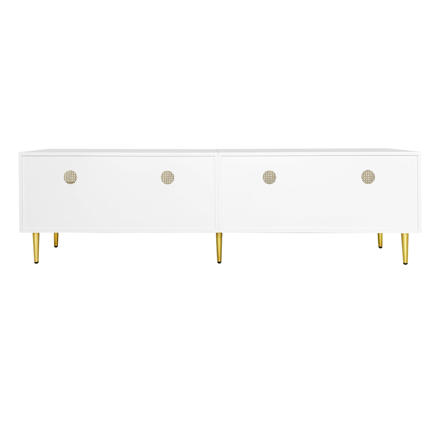 Weißer Rattan-TV-Schrank 180x40x50 cm - 4 Rattan-Türen, verstellbare Einlegeböden und Kabelmanagement für Fernseher bis 80 Zoll, TV-Schrank,Lowboards