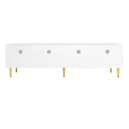 Weißer Rattan-TV-Schrank 180x40x50 cm - 4 Rattan-Türen, verstellbare Einlegeböden und Kabelmanagement für Fernseher bis 80 Zoll, TV-Schrank,Lowboards