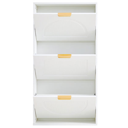 Schuhkipper Schmal mit 3 Klappen, Schuhschrank, Schuhschrank  Schuhkommode für Flur Wohnzimmer ,Weiß