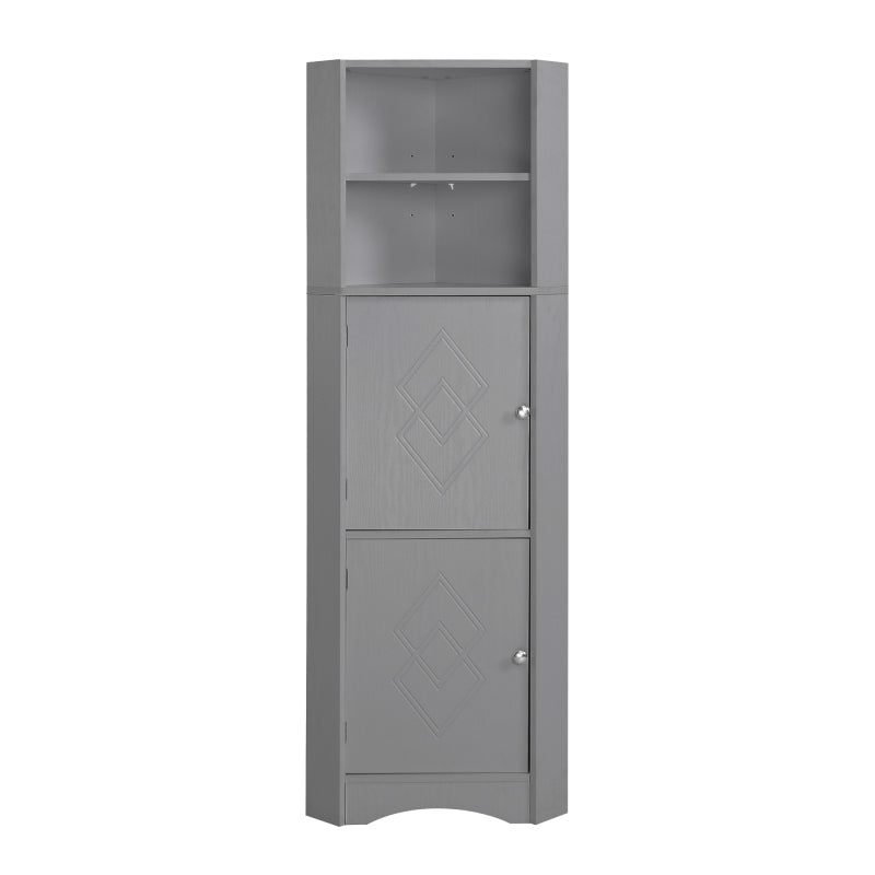 Badschrank, Badmöbel, Eckschrank mit zwei Ablagefächern, offenes Fach mit verstellbarem Einlegeboden, 36.5x 36.5 x 155 cm, hellgrau
