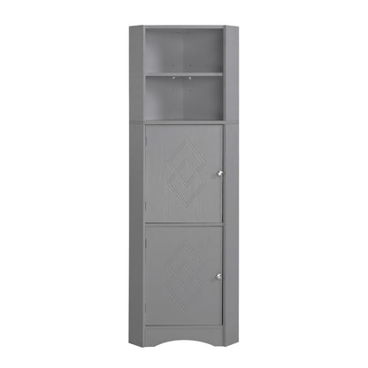 Badschrank, Badmöbel, Eckschrank mit zwei Ablagefächern, offenes Fach mit verstellbarem Einlegeboden, 36.5x 36.5 x 155 cm, hellgrau