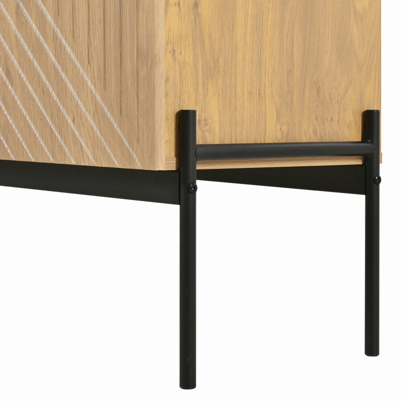 Sideboard mit 2 Türen und 3 Schubladen,Metallbeinen, TV-Schrank,Buffet, Kommode mit Linien-Design
