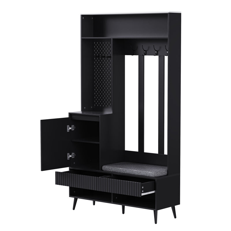 Garderoben-set, Wandgarderobe, Flurgarderobe Set mit Schuhbank, Schwarz,100 Lx35Bx180H cm