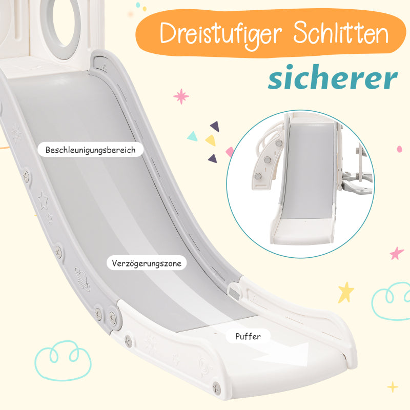 5 in 1 Kinderrutsche, bestehend aus Rutsche, Schaukel, Unterschrank, Basketballkorb und Treppe - HDPE (exkl. Ozeanball)