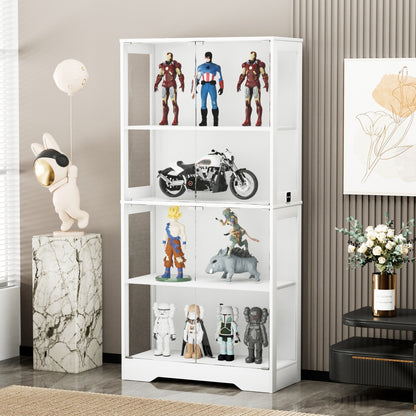 Glasvitrine Weiß 165 cm hoch, Vitrinenschrank mit LED (3 Farben) & Bewegungssensor, 4 verstellbare Böden