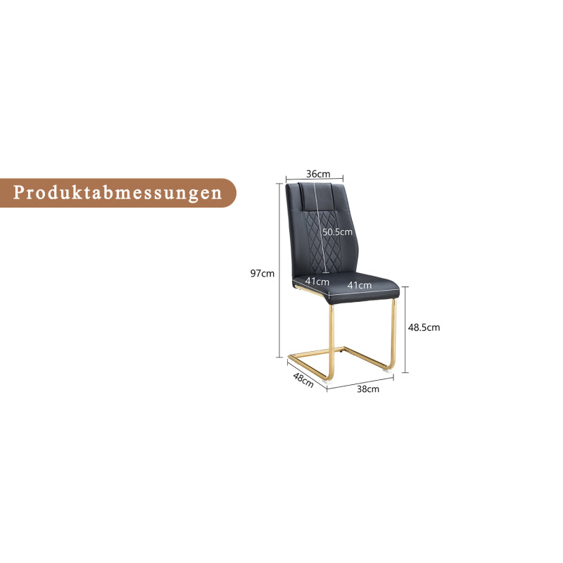 Nordischer Stil schwarzer PU Stuhl (vier Ränge in einem Paket) - Rückenlehne mit diamantförmigem Gitternäht Design, glänzend goldene Metallbeine